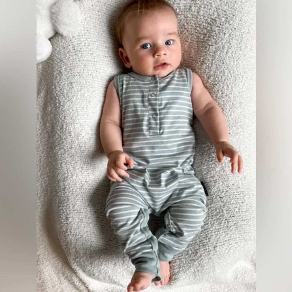 Little Bipsy Stripe Tank Romper -Sea Glass